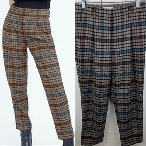 Aritzia Babaton Hawthorne Plaid Wool Blend Mid Rise Tapered Trouser Pant Size 2